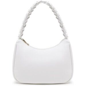 Women Braid White Imported Polyester Pu Leather Zipper Closure Mini Tote Handbag
